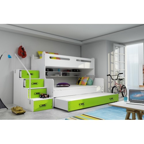 Trīsvietīga gulta MAX 3 90x200, balts/zaļš